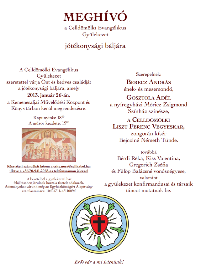 1. Evangélikus bál a gyülekezeti ház felújításáért meghívó